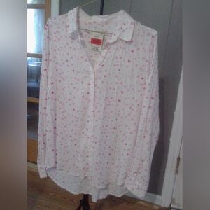 Casa Cabana Pink Heart Pattern Button Up Blouse